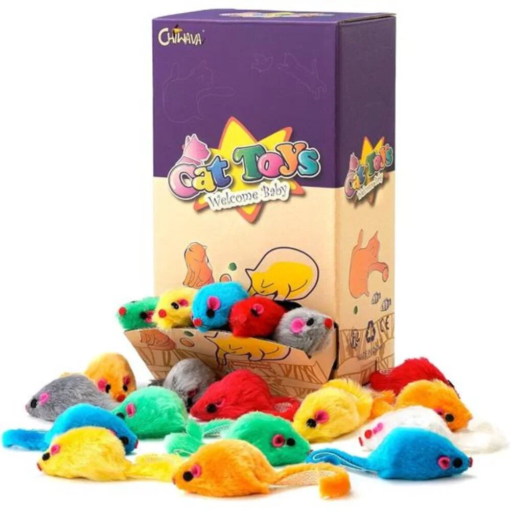 36PCS 4.1'' Furry Cat Toy Mice Rattle Small Mouse Kitten Interactive